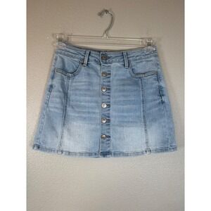 American Eagle Hi-Rise A-Line Skirt Light Wash Button Front Denim Mini Size 4